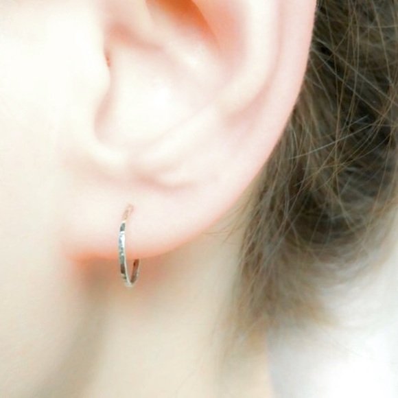 Small Textured Half Hoop Stud Earrings in 925 Sterling Silver Gold or Rose Gold - Picture 3 of 4
